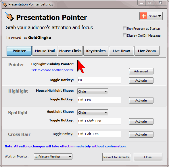 presentation mode mouse cursor